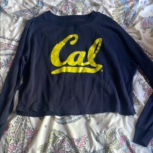 Cal Navy Blue and Yellow Cropped Sweatshirt